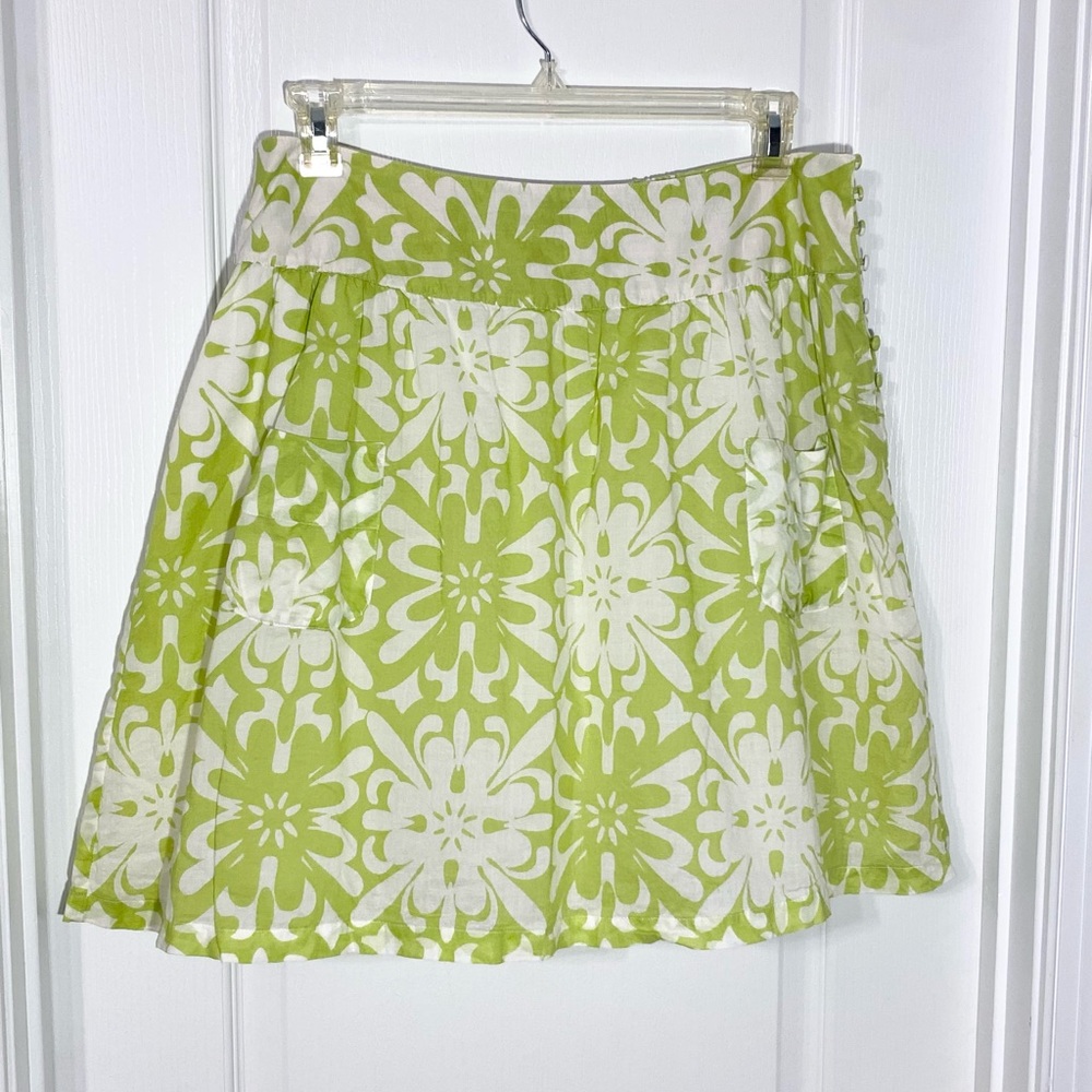 Y2K Madison Floral Drop Waist A-line Knee Length Skirt Front Pockets Lime XL